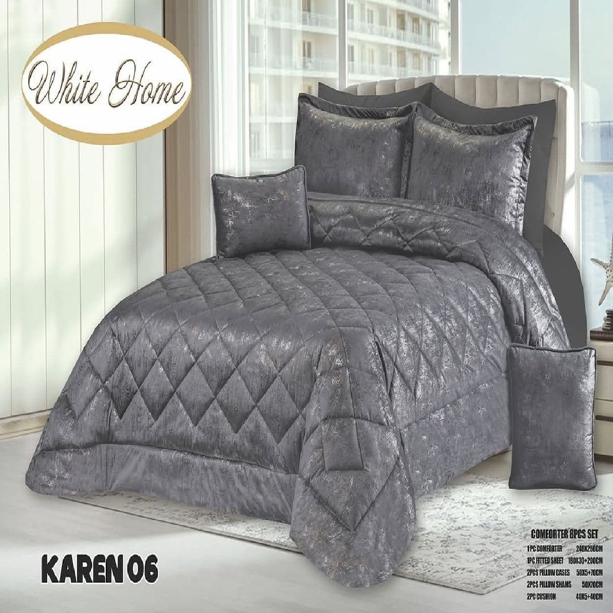 سرویس روتختی مخمل ویت هوم white home مدل کارن karen دونفره 8 تکه — تصویر ۳