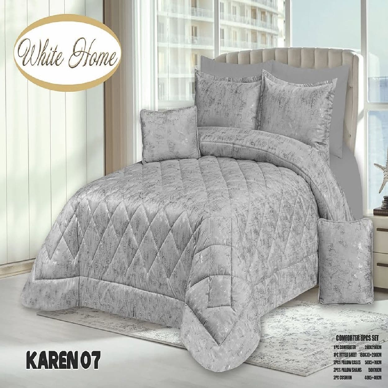 سرویس روتختی مخمل ویت هوم white home مدل کارن karen دونفره 8 تکه — تصویر ۲