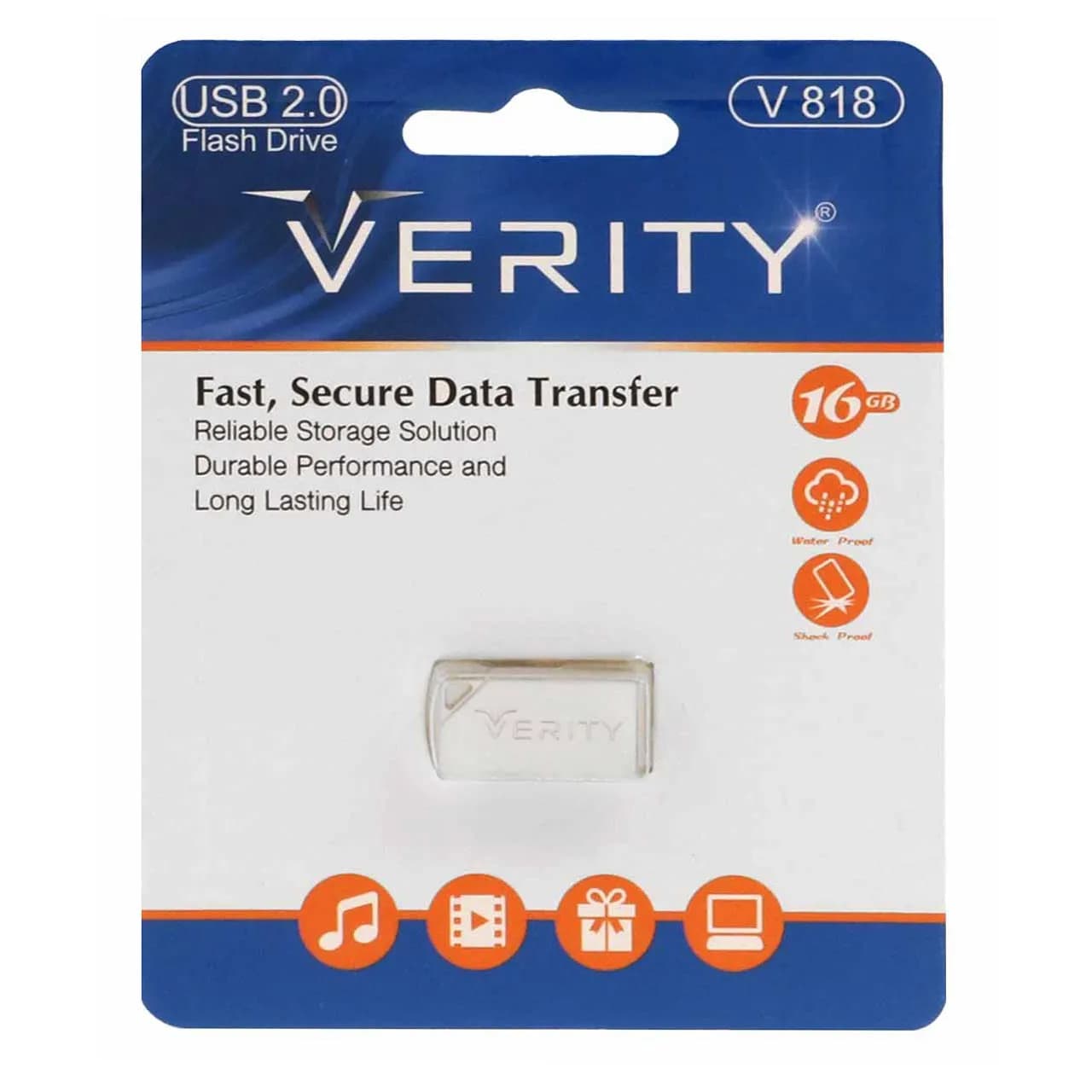 Verity V818 USB2.0 Flash Memory – 16GB نقره ای (گارانتی آسان سرویس)