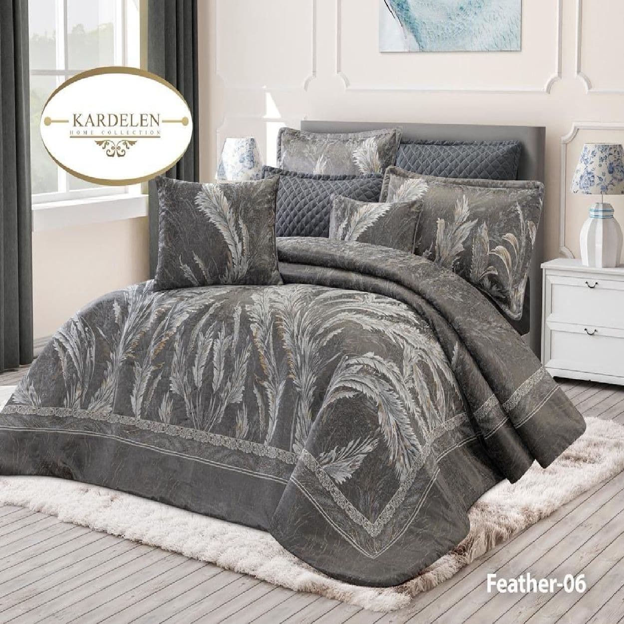 سرویس روتختی مخمل کاردلن kardelen مدل فدر feather دونفره 8 تکه