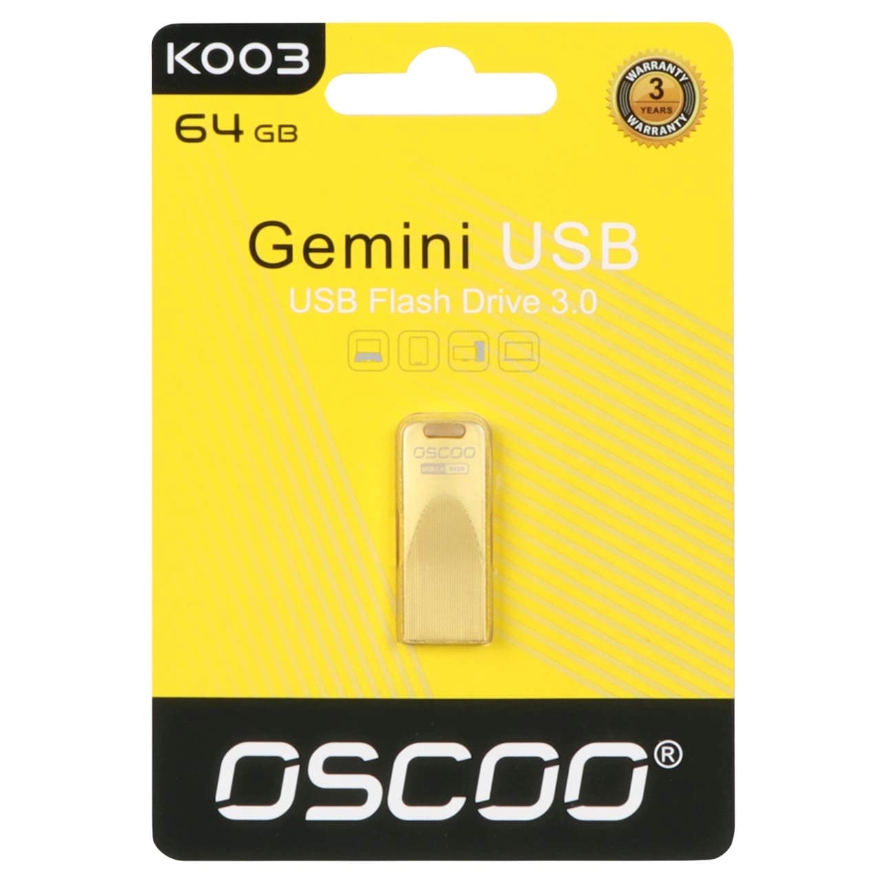 OSCOO K003 Gemini USB3.0 Flash Memory – 64GB طلایی (گارانتی پاسارگاد)