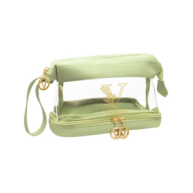 کیف آرایش طلق و چرم طرح دو زیپ سبز با کد CB008-7 برند vergen