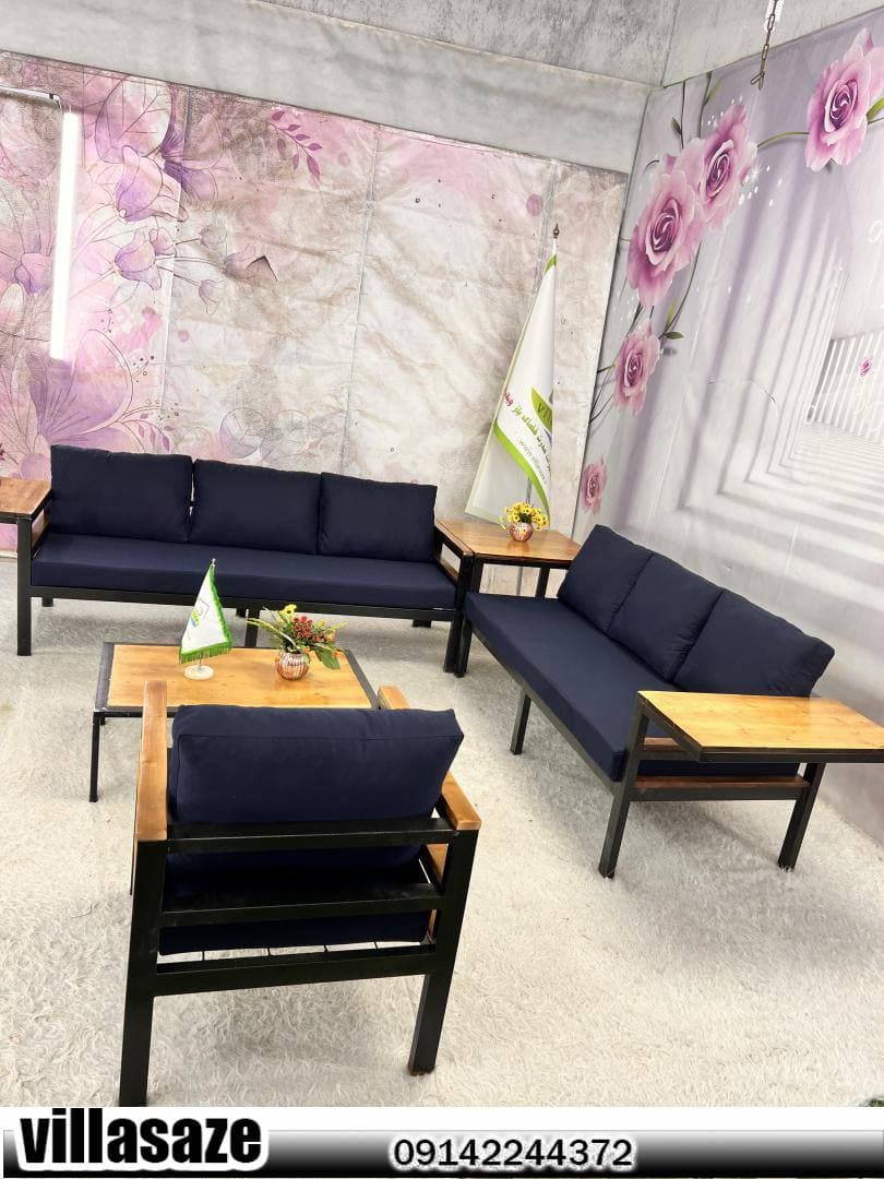 مبلمان فضای باز چوبی ملیسام ست ۷ نفره مدرن — تصویر ۳