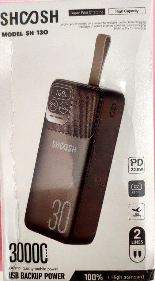 پاور بانک شوش مدل SH-130 ظرفیت 30000 میلی آمپر فست شارژ — تصویر ۴