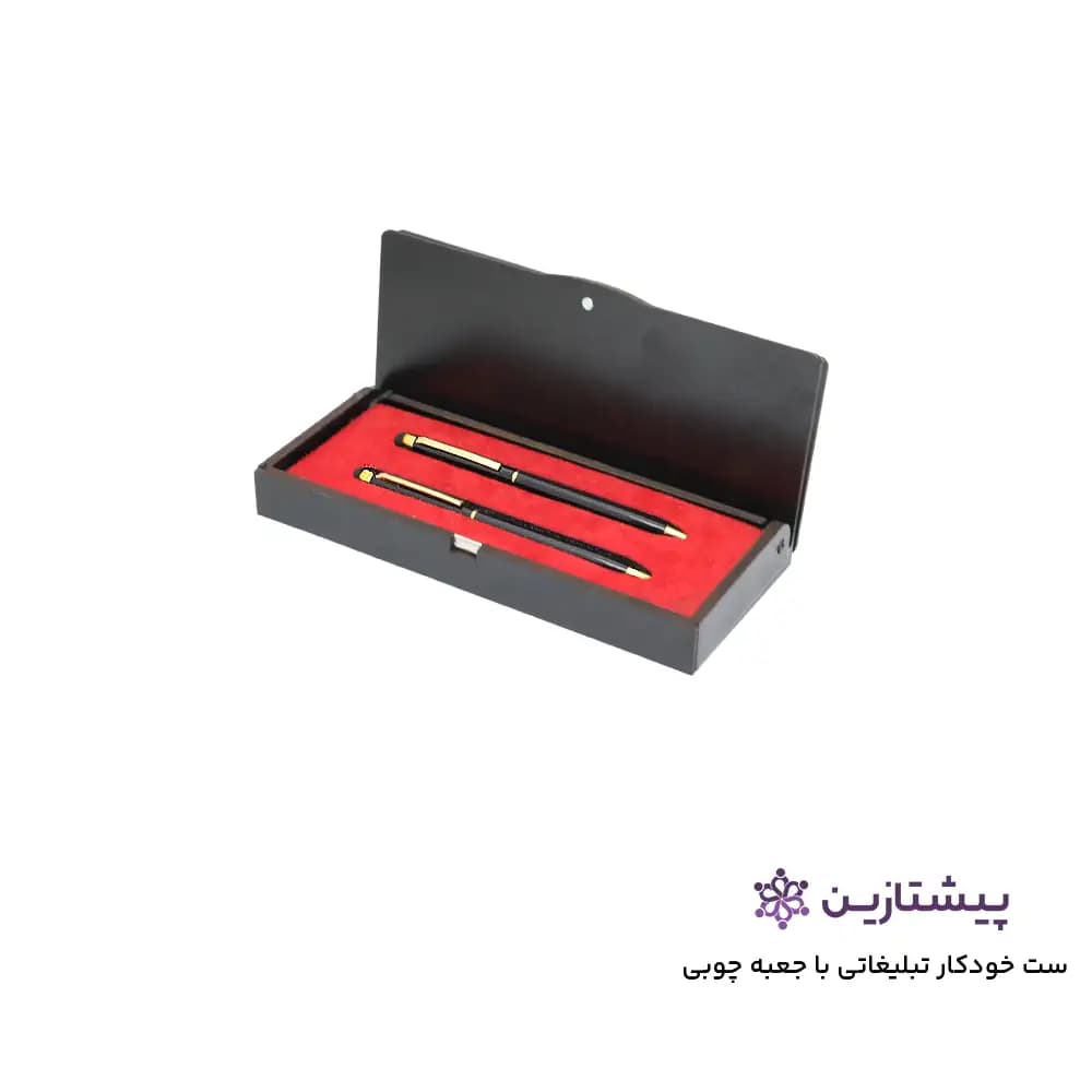ست خودکار جفت سر تاچ تبلیغاتی با جعبه چوبی مگنتی 3 رنگ — تصویر ۲