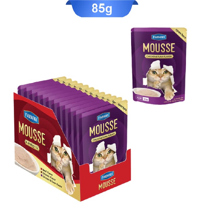 پوچ گربه فنبی مدل موس طعم مرغ و ماهی تن وزن 85 گرم کد 103209 Faenbei Mousse