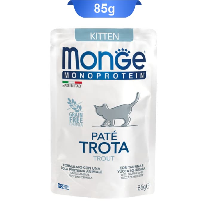 پوچ بچه گربه مونژه طعم ماهی قزل آلا مدل پته وزن 85 گرم Monge Kitten