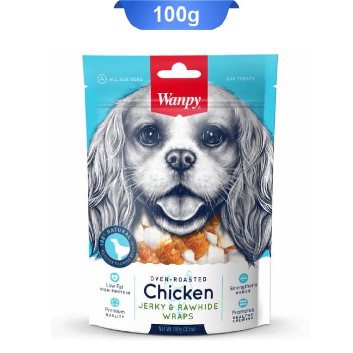 تشویقی سگ ونپی دو سر گره مرغ وزن 100 گرم Wanpy Chicken Jerky &amp; Rawhide Wraps