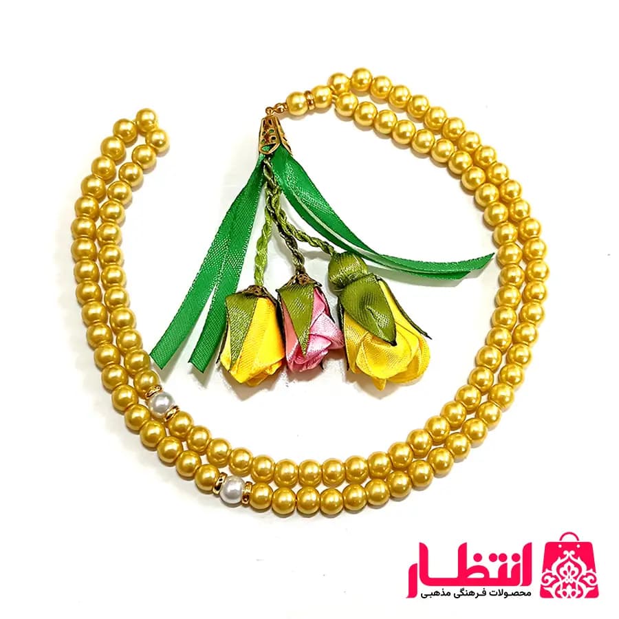تسبیح 101 عددی گلدار ساتن طرح نرگس