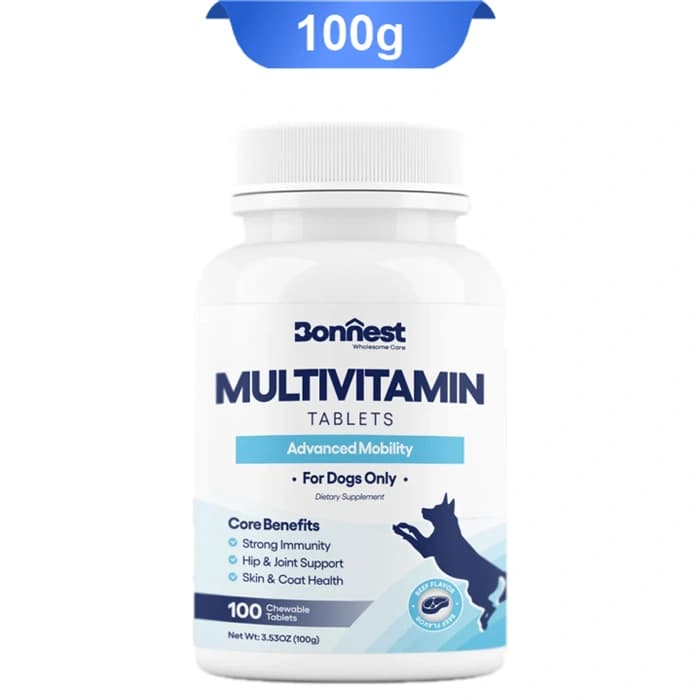 قرص مولتی ویتامین سگ بونست طعم گوشت گاو (100 عددی) وزن 100 گرم Bonnest Multivitamin Tablets