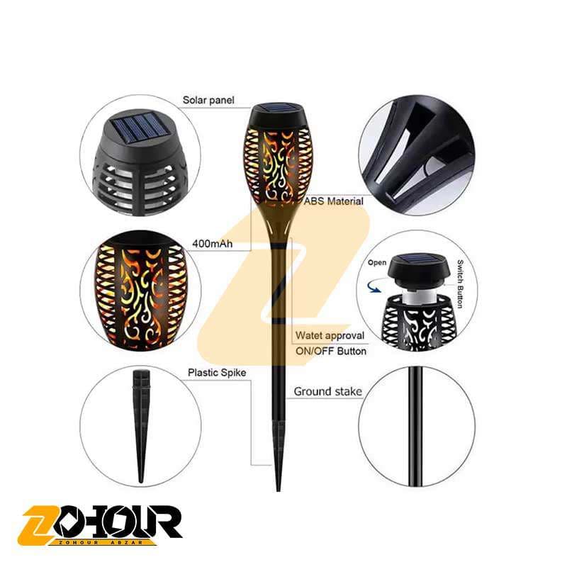 چراغ باغچه‌ای بزرگ خورشیدی مشعلی تزئینی مدل XF-6018 — تصویر ۲