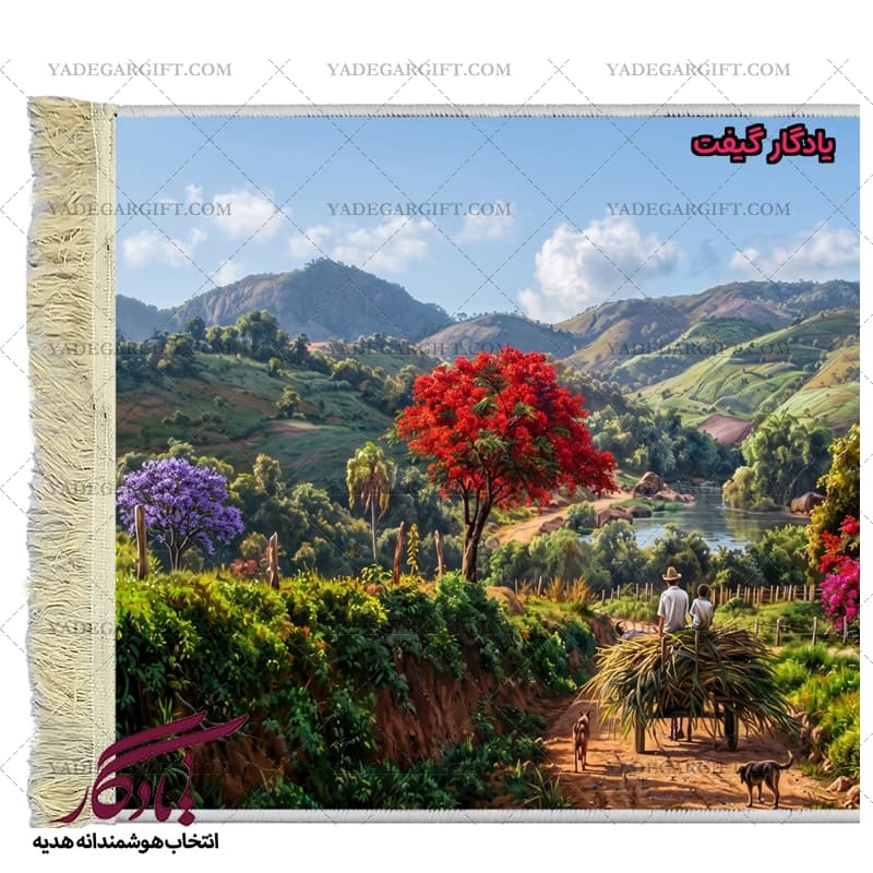 تابلو فرش ماشینی طرح منظره بسوی روستا کد m105 — تصویر ۲