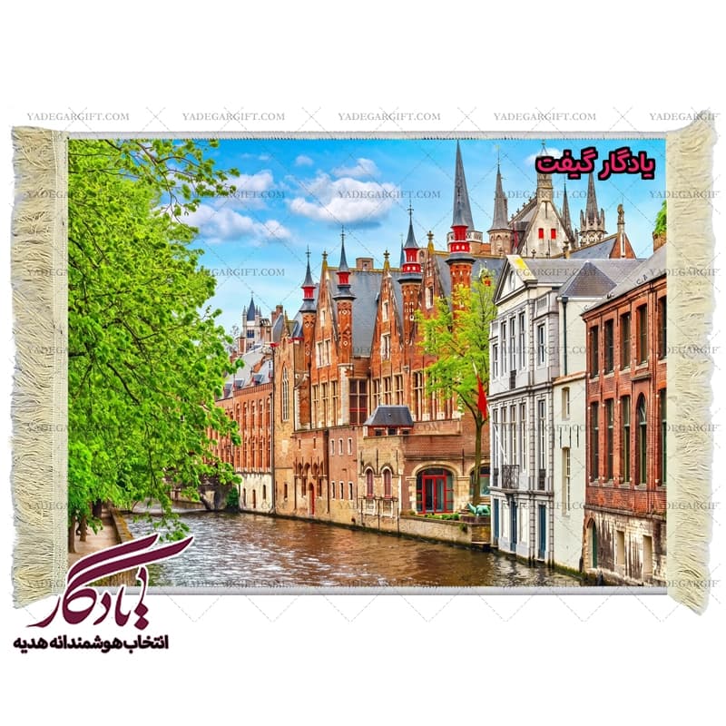 تابلو فرش ماشینی طرح منظره بندر بروژ بلژیک کد m100