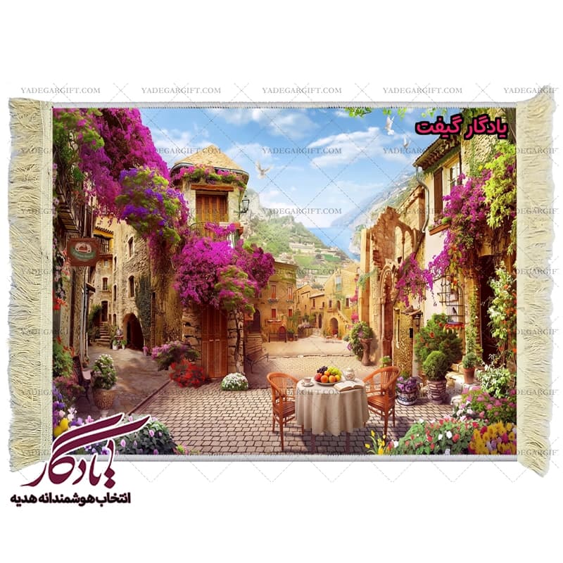 تابلو فرش ماشینی طرح منظره کافه و شهر کد m98