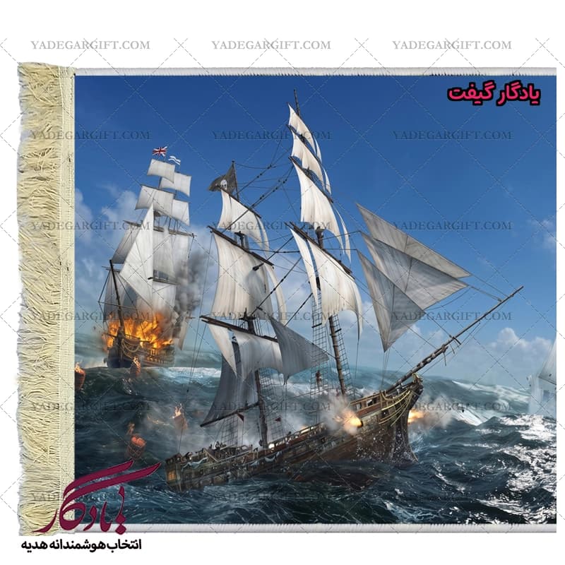 تابلو فرش ماشینی طرح منظره نبرد دریایی کد m90 — تصویر ۲