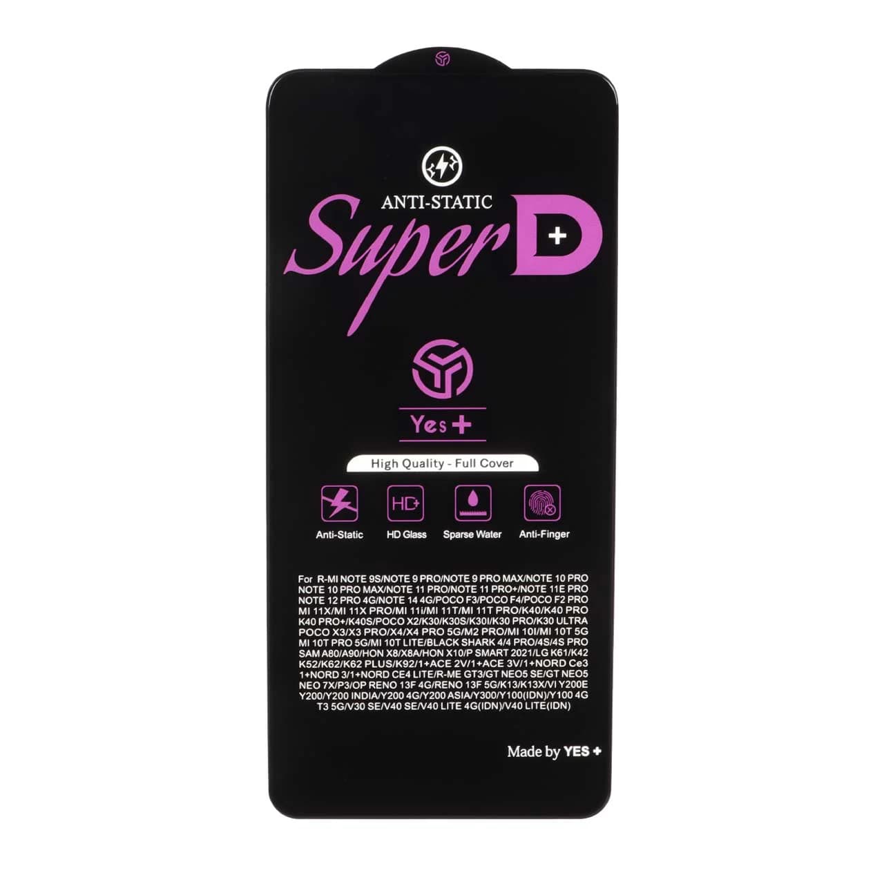 محافظ صفحه نمایش شیشه ای Super D Anti Static Yes Plus مدل Xiaomi Poco X3 / Poco X3 Pro / Redmi Note 9S / Redmi Note 9 Pro / Redmi Note 9 Pro Max / Poco F5 Pro / Mi 12T / Mi 12T Pro / Mi 11T / Mi 11T P