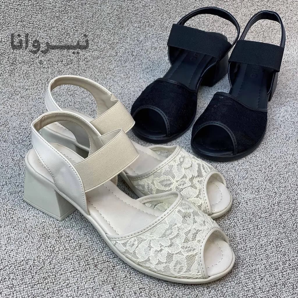 صندل زنانه طبی پاشنه 5 سانت توری (مشکی و کرم)