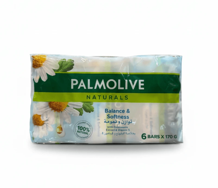 صابون پالمولیو Palmolive Naturals Balance & Softness بسته 6 عددی حاوی بابونه، شی باتر و ویتامین E وزن 170 گرم اصل