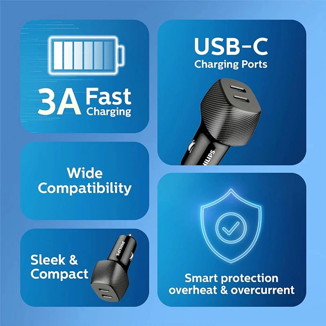 شارژر فندکی فست شارژ 60 واتی فیلیپس مدل Philips Car Charger DLP5522 | DLP5522 — تصویر ۲