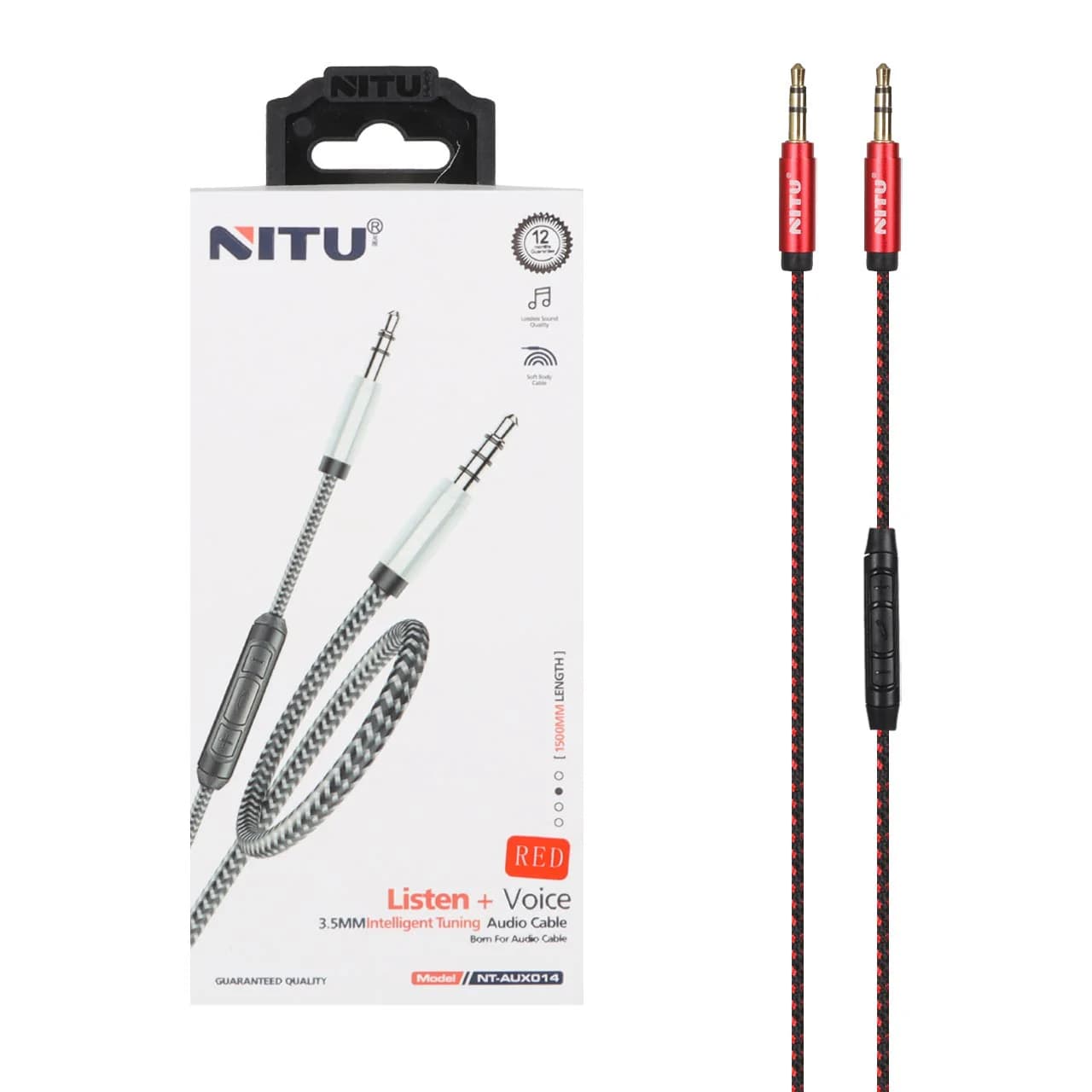 کابل صدا 1.5 متری کنفی Nitu Aux دارای کلیدهای کنترلی روی کابل مدل NT-AUX014