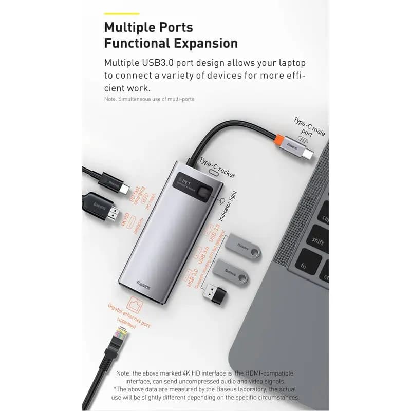 هاب 8پورت USB-C باسئوس مدل BASEUS Metal Gleam 8-Port Type-C HUB Adaptor CAHUB-CV0G | CAHUB-CV0G — تصویر ۲