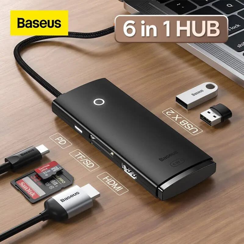 هاب 6پورت USB-C باسئوس مدل BASEUS Airjoy 6-Port Type-C HUB Adaptor WKQX050001 | WKQX050001 — تصویر ۳