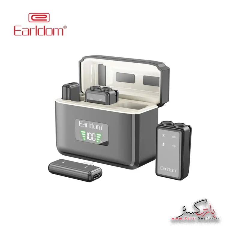 میکروفن بی سیم یقه ایی Lightening+USB-C ارلدام مدلEarldom Lightening+USB-C Wireless Microphone MC14 | MC14