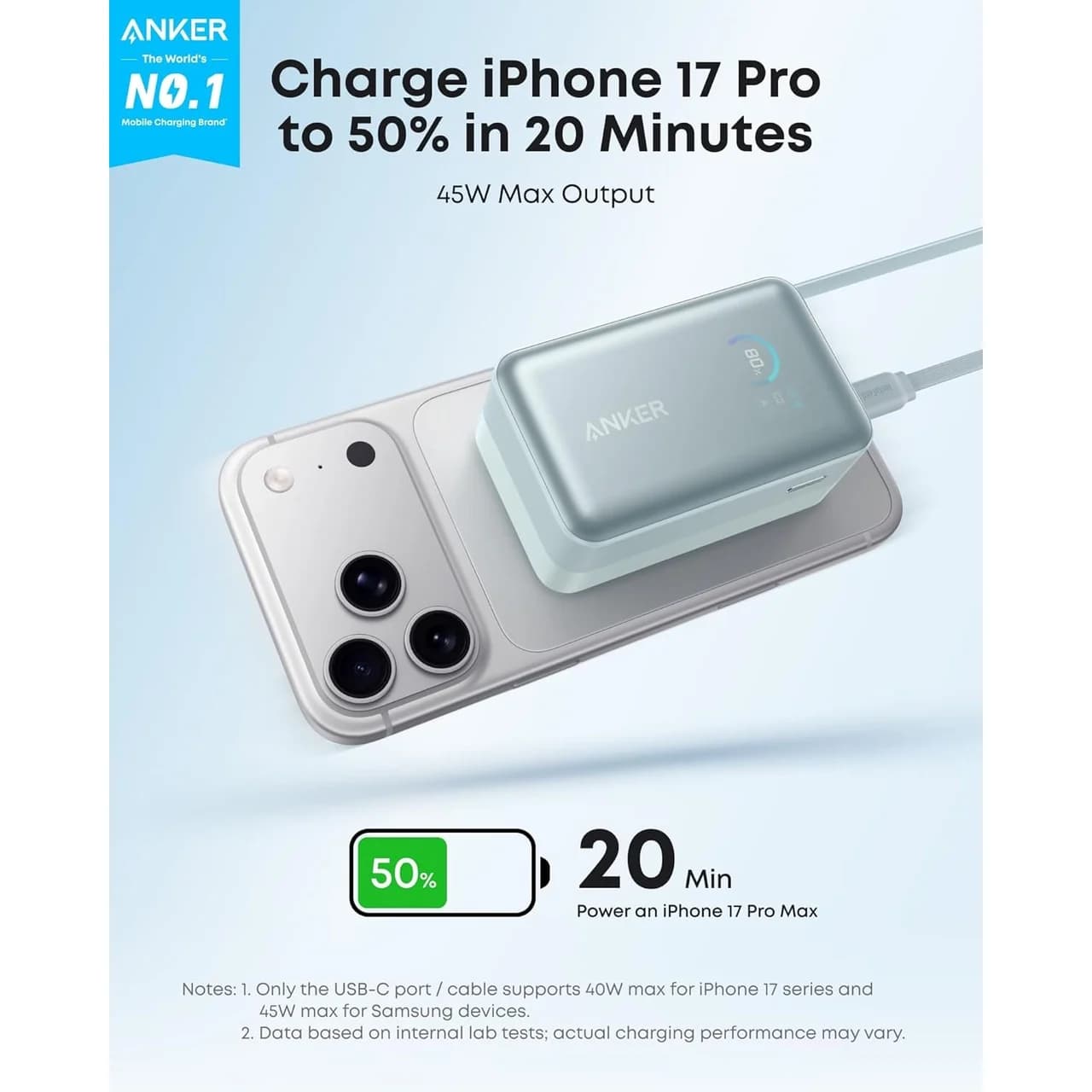 پاوربانک فست شارژ Anker 45W 10000mAh مدل A1638H61 – سبز (گارانتی 18ماهه حافظه طلایی ایستا) — تصویر ۲