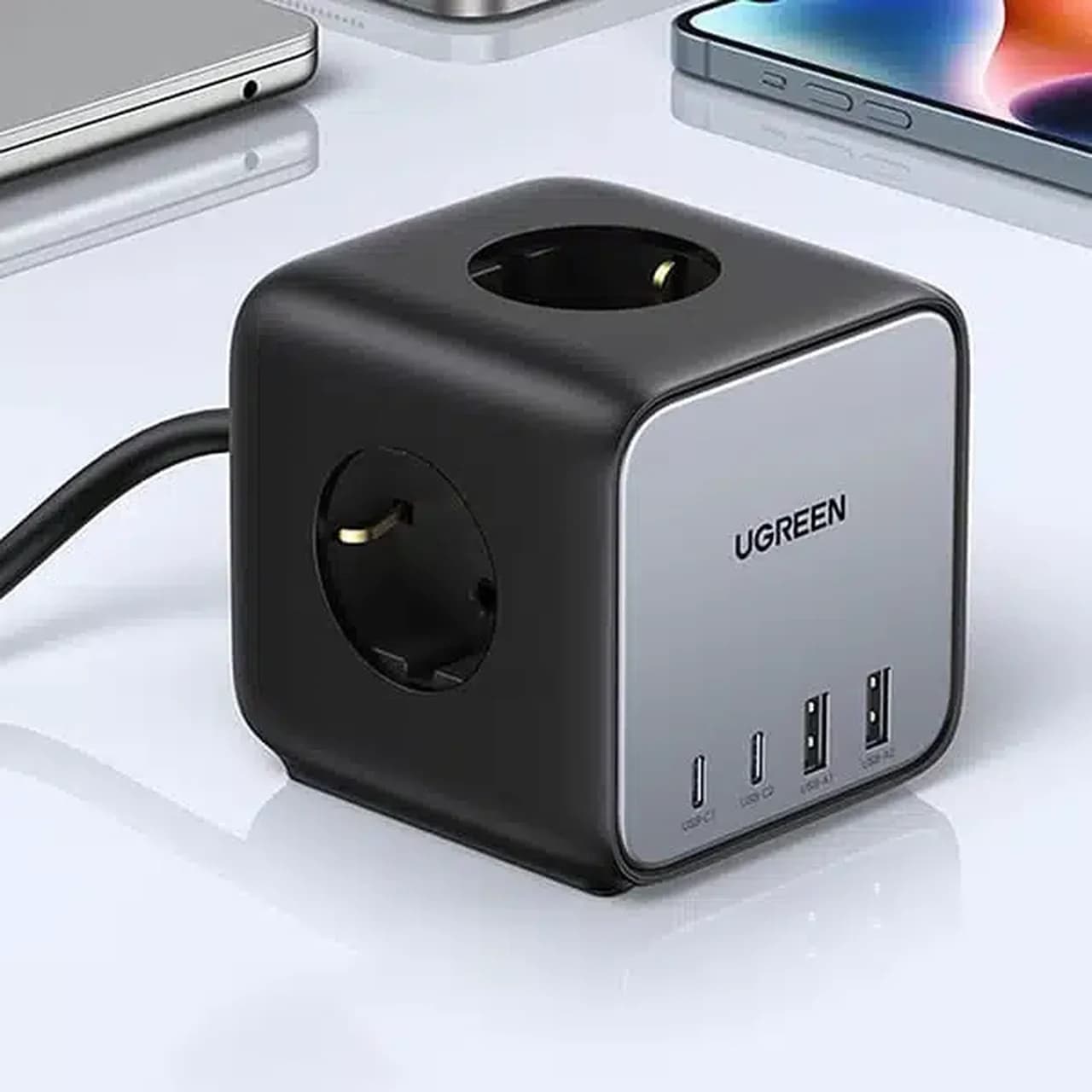 چندراهی برق و شارژر رومیزی UGREEN 65W مدل DigiNest Cube CD268-60113 – مشکی (گارانتی 18 ماهه آسان پیشرو) — تصویر ۳