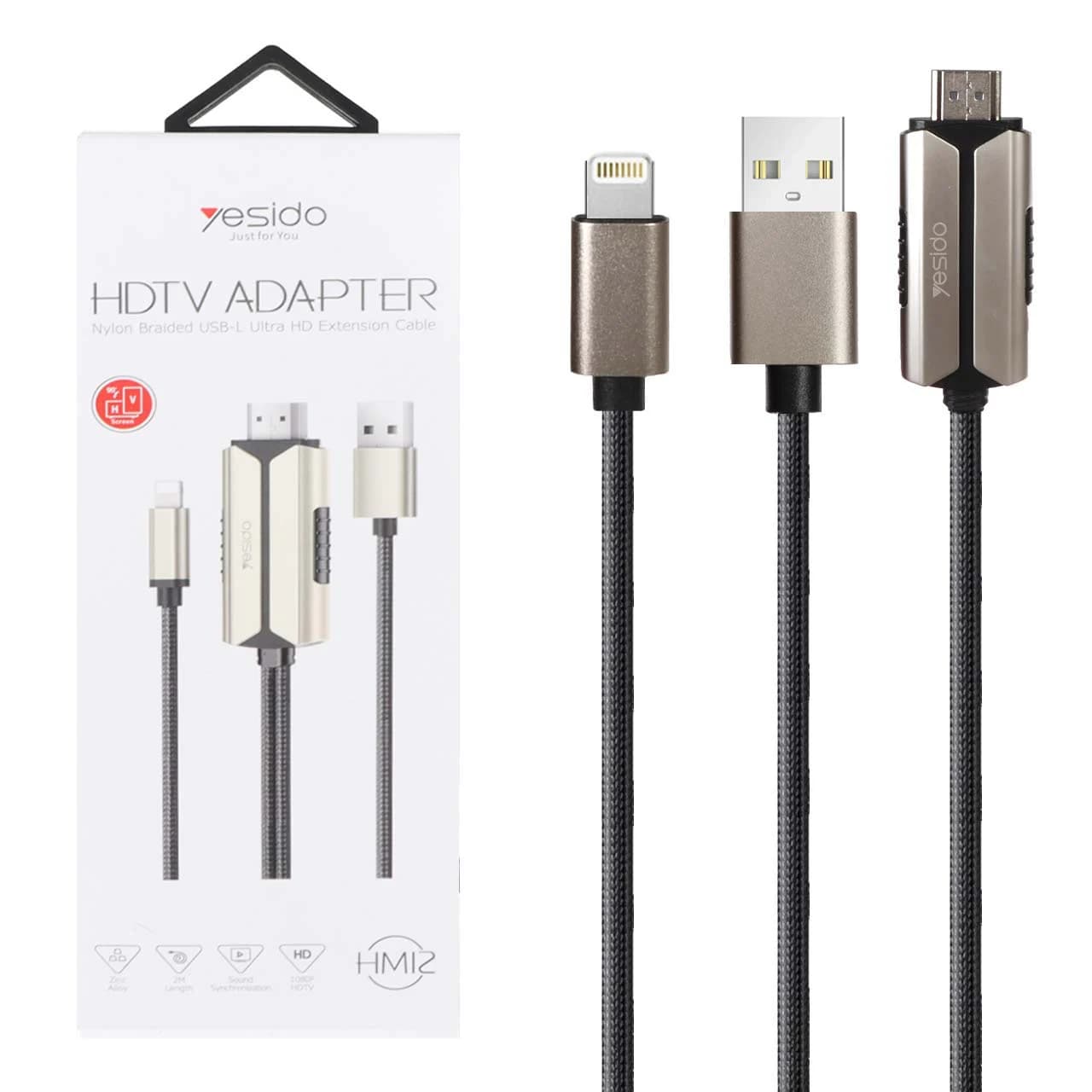 کابل 2 متری Yesido Lightning To HDMI مدل HM12 – مشکی (گارانتی شش ماه تعویض نیکان همراه)
