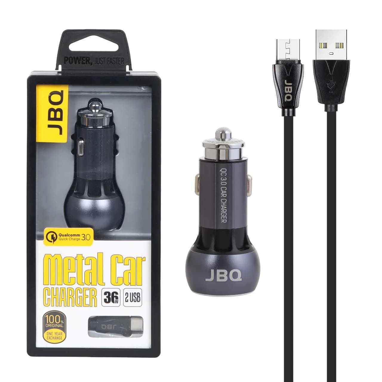 شارژر فندکی فست دو پورت JBQ مدل C503Q 36W همراه با کابل اندروید – خاکستری (گارانتی یکساله رصاصی)