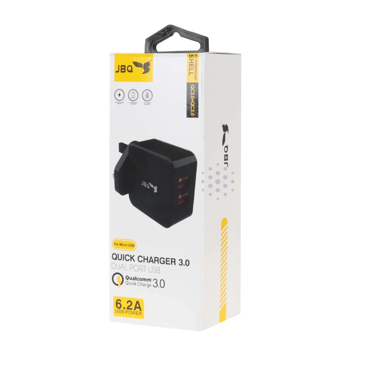 شارژر دیواری فست دو پورت JBQ مدل HC-12F2 30W همراه با کابل اندروید – مشکی (گارانتی یکساله رصاصی) — تصویر ۱۲