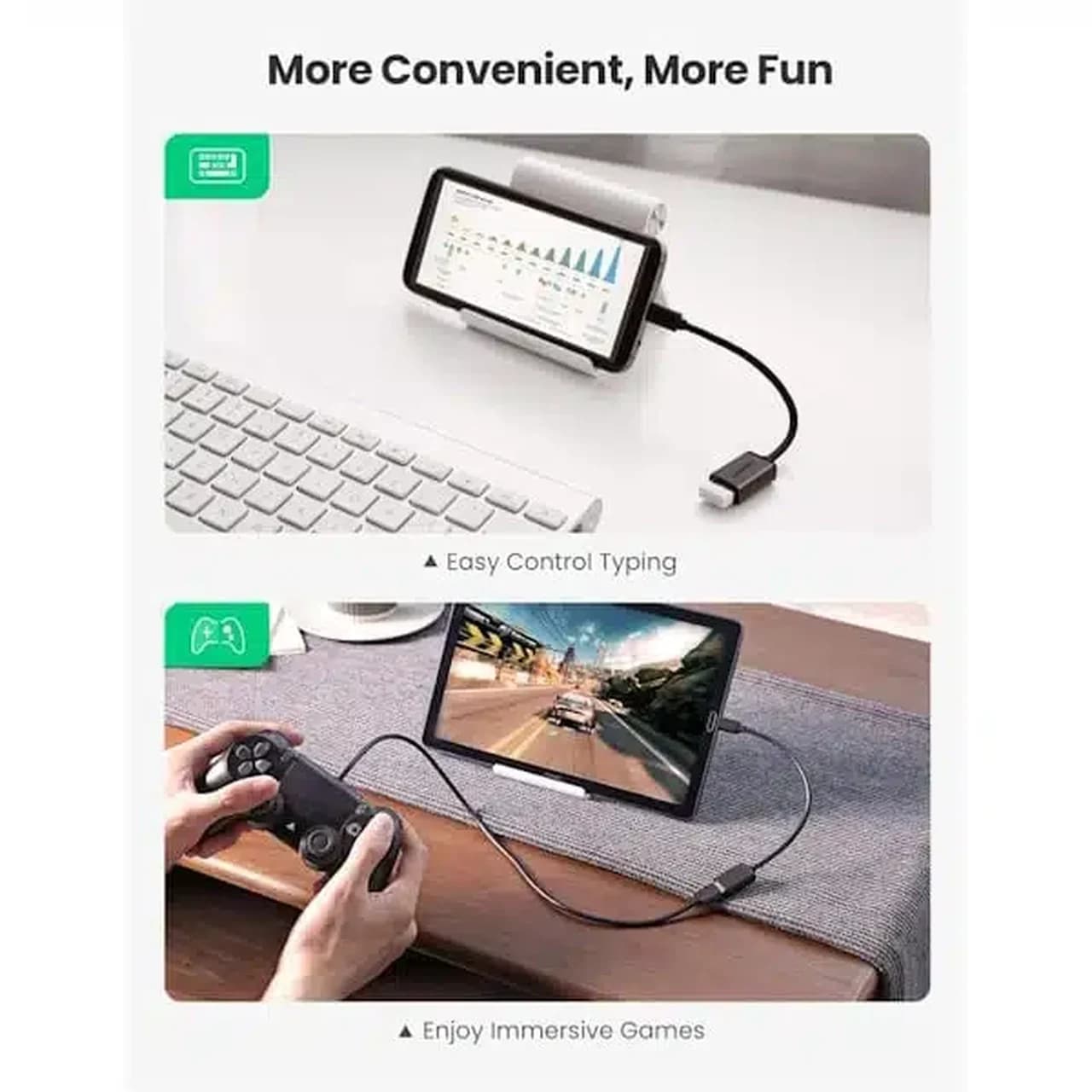 تبدیل MicroUSB2.0 به UGREEN USB2.0 مدل US133-10396 – مشکی — تصویر ۳