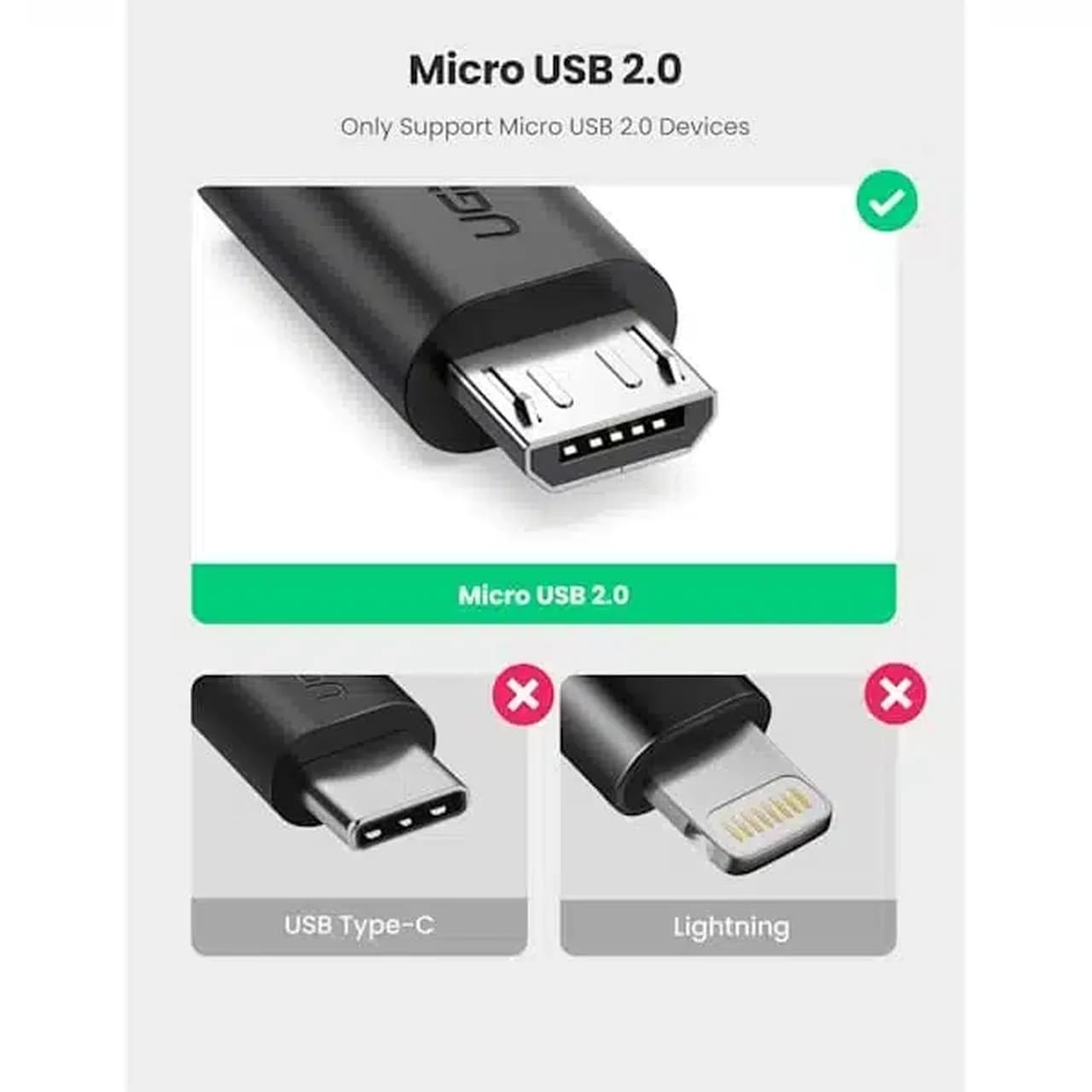 تبدیل MicroUSB2.0 به UGREEN USB2.0 مدل US133-10396 – مشکی — تصویر ۷