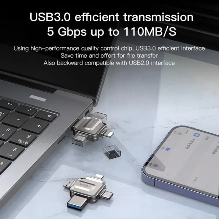 مبدل OTG و فلش مموری 4 سر یسیدو 256 گیگابایت YESIDO FL15 256GB Flash Drive — تصویر ۵