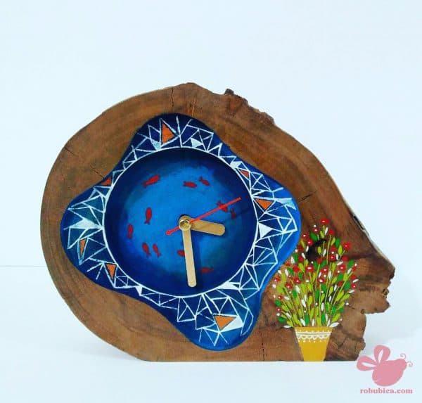 ساعت چوبی رومیزی ماه و ماهی