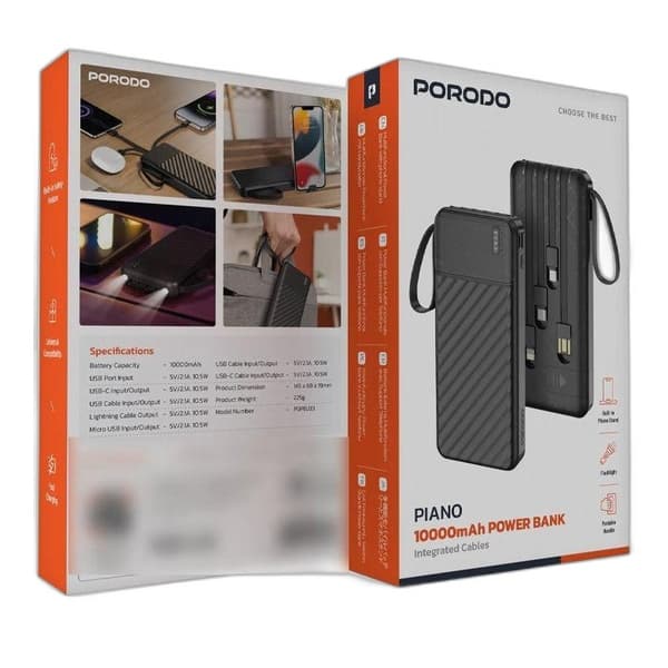 پاوربانک 10 وات پرودو مدل porodo Piano ظرفیت 10000 میلی آمپر ساعت — تصویر ۲