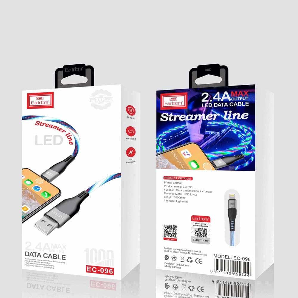کابل LED تبدیل USB به Micro USB ارلدام مدل EC-096 طول 1 متر