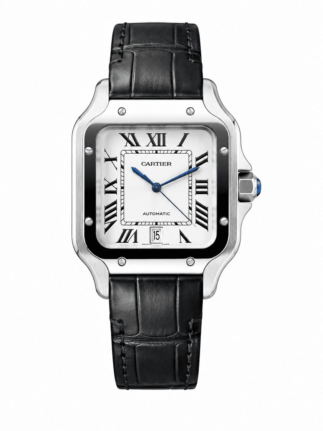 ساعت مچی کارتیه سانتوس | Cartier Santos | نقره ای-مشکی صفحه سفید مستر کوالیتی — تصویر ۳