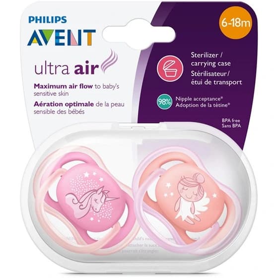پستانک اونت اولترا ایر 6 تا 18ماه ۲عددی avent ultra air ارتدنسی فرشته و یونیکورن 345/22 — تصویر ۸