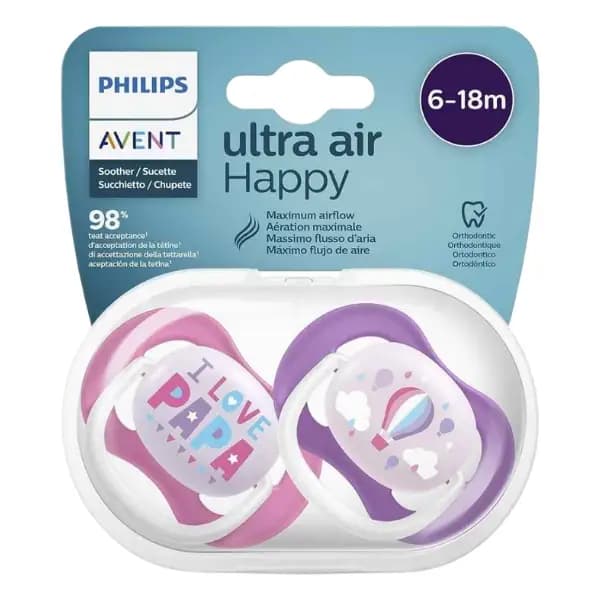 پستانک اونت اولترا ایر 2عددی 6 تا 18ماه avent ultra air بالن love papa — تصویر ۵