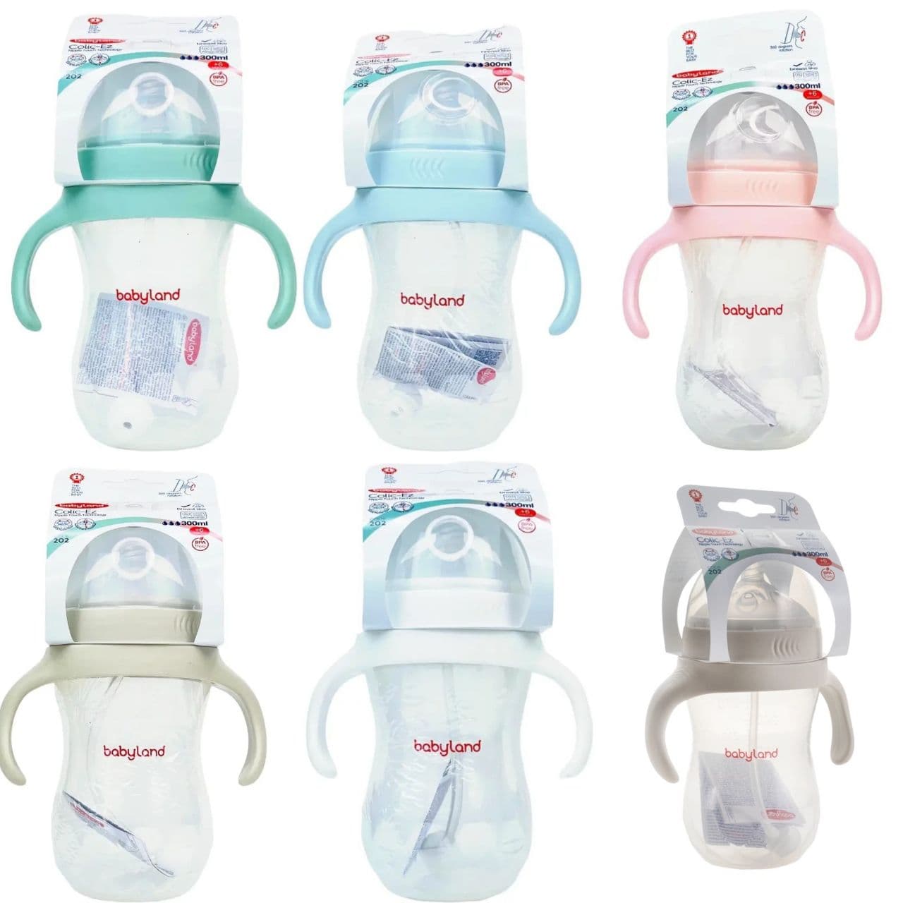شیشه شیر بیبی لند طرح اونت مدل Colic-Ez ظرفیت 300 میلی لیتر کد 202