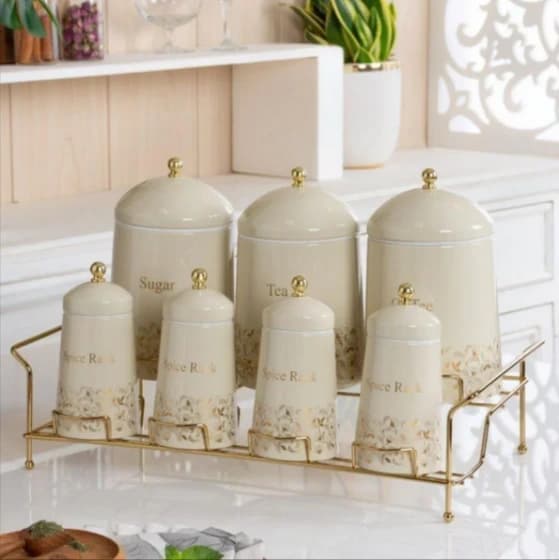 سرویس ۸ پارچه ادویه و پاسماوری ریور مدل کنیک رنگ کرم
