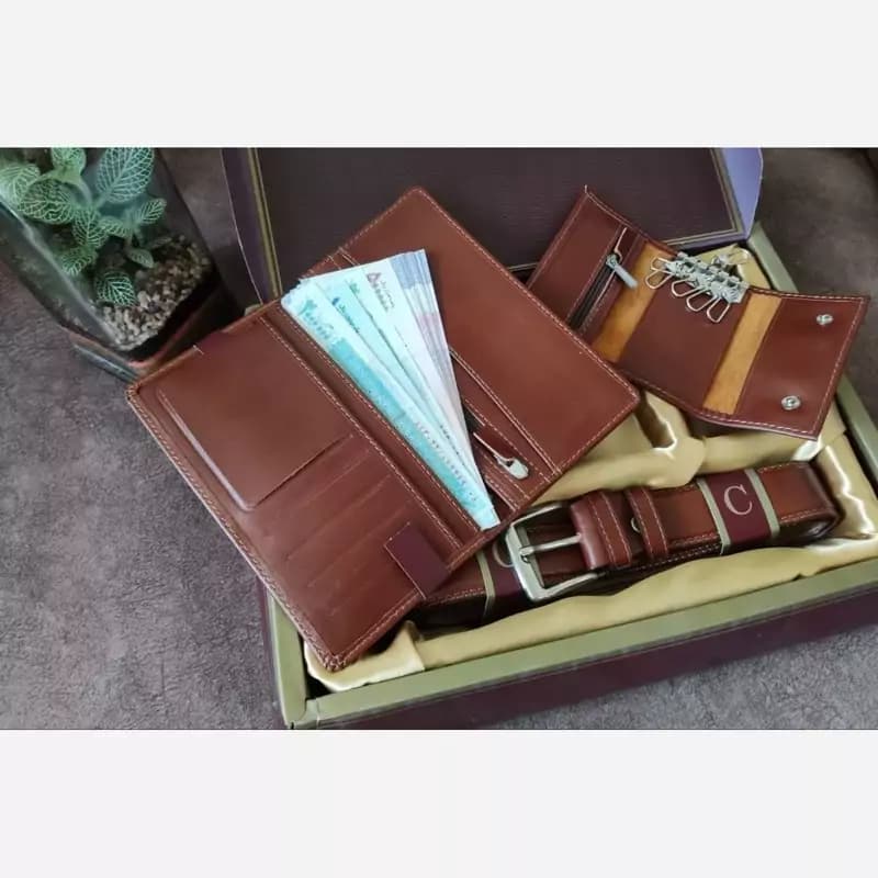 ست هدیه مردانه تمام چرم طبیعی اصل کلاسیک CLASSIC — تصویر ۶
