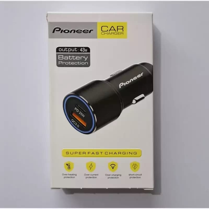 شارژر فندکی دو پورت پایونیر سوپر فست شارژ Pioneer Car Charger 43W Super Fast Charging