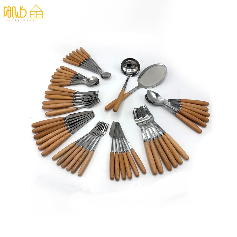 ست قاشق و چنگال دسته چوبی