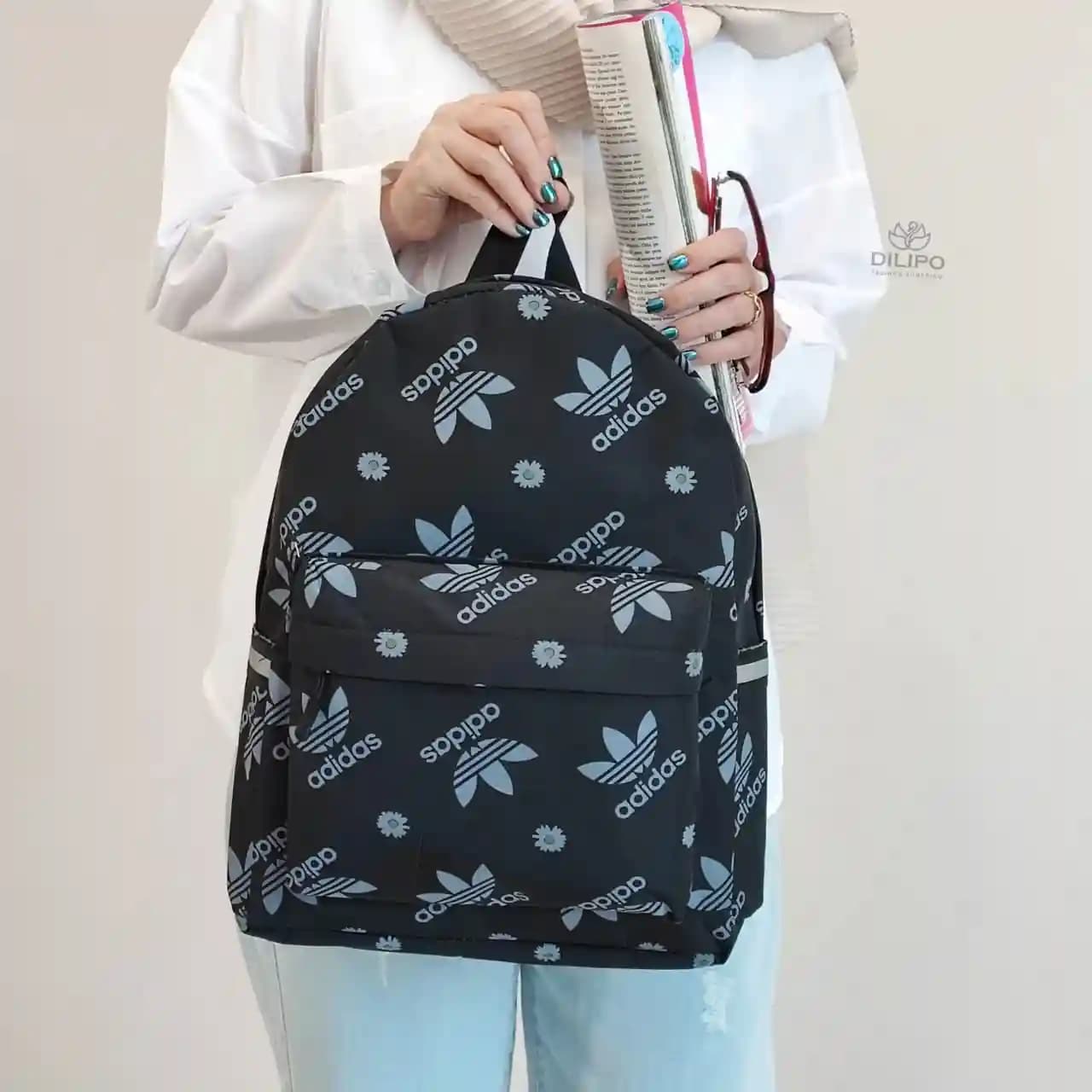کوله پشتی برزنتی مشکی ایلا طرح آدیداس 2380