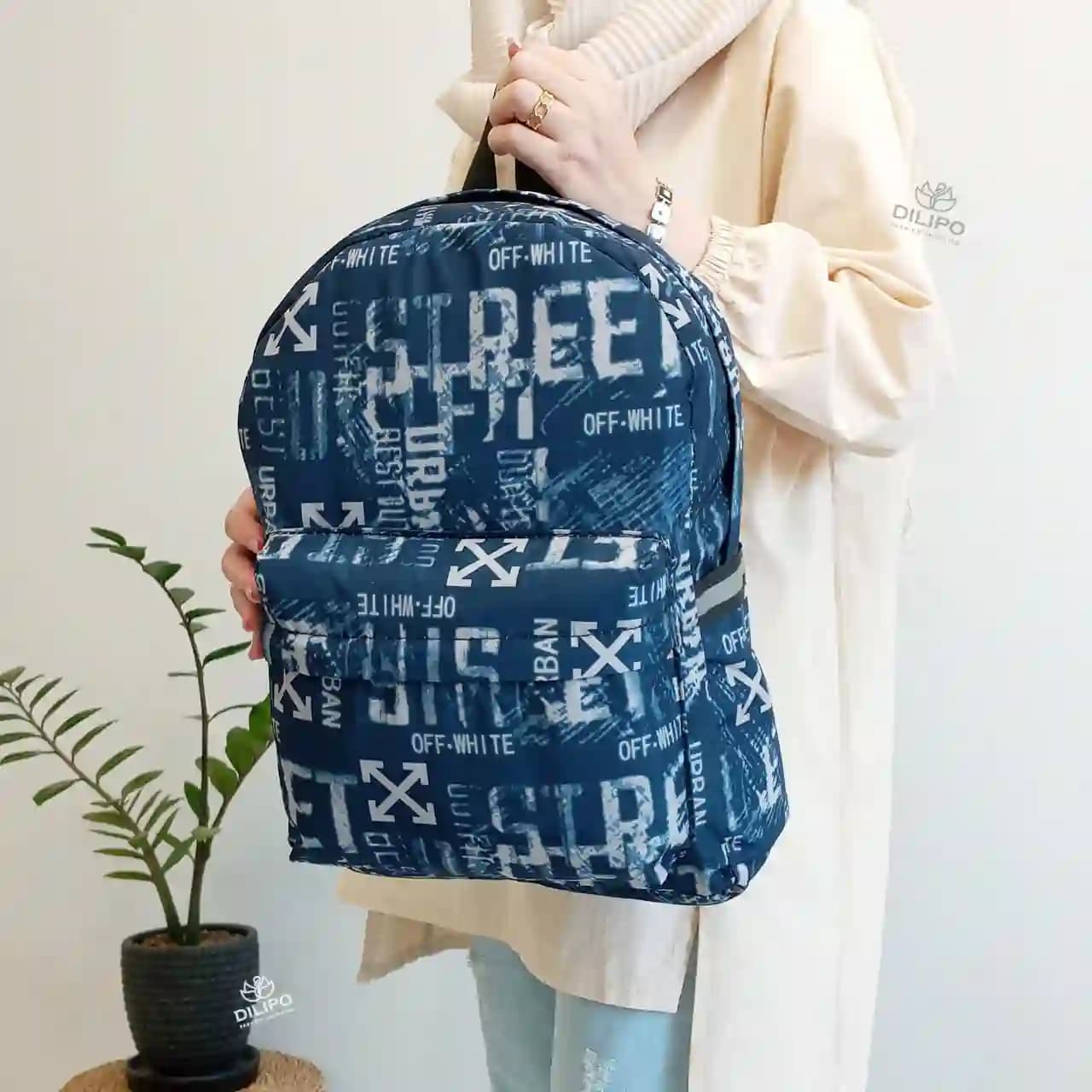 کوله پشتی سورمه ای طرح آف وایت سولینا 2378
