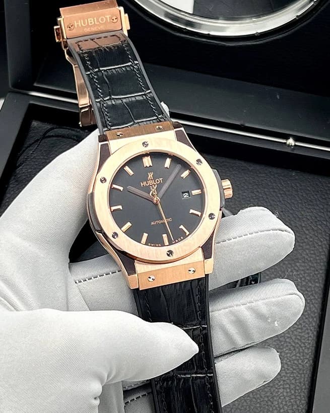 ساعت مچی هابلوت کلاسیک فیوژن | Hublot Classic Fusion | طلایی-مشکی صفحه مشکی رپلیکا ایتالیا