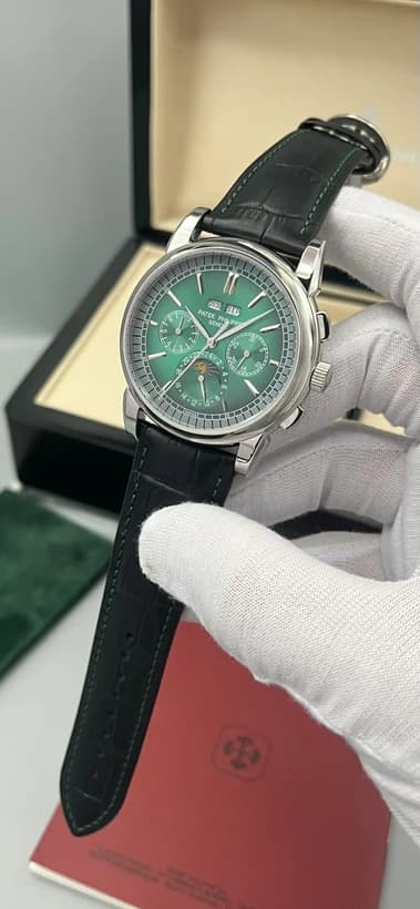 ساعت مچی پتک فیلیپ تقویم دائمی | Patek Philippe Perpetual Calendar | نقره ای صفحه سبز های کپی